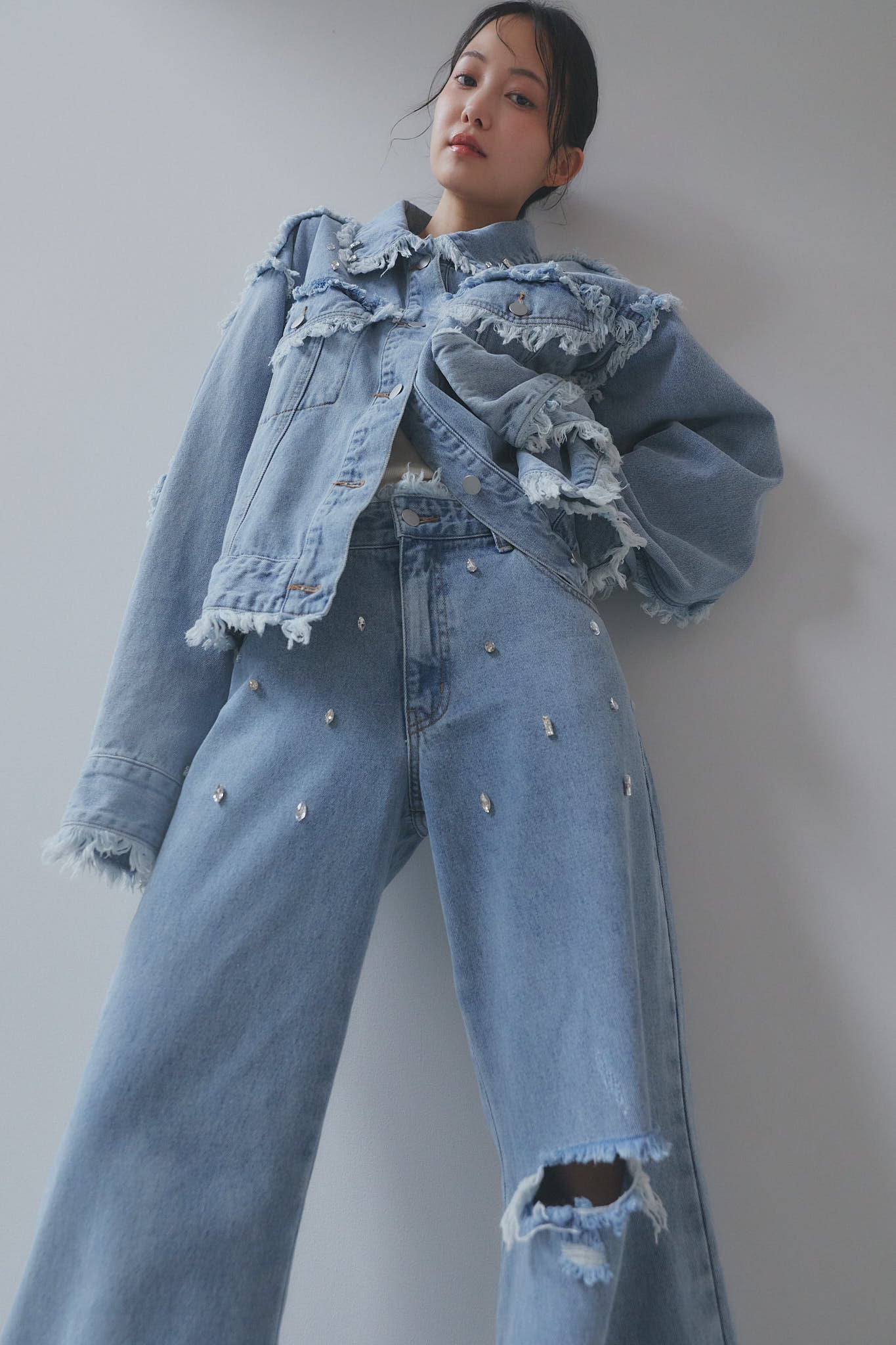 bijou fringe flare denim