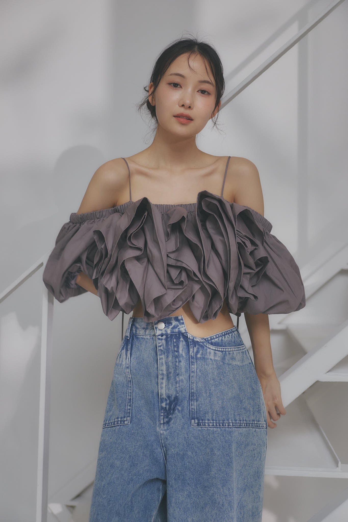 volume off shoulder blouse