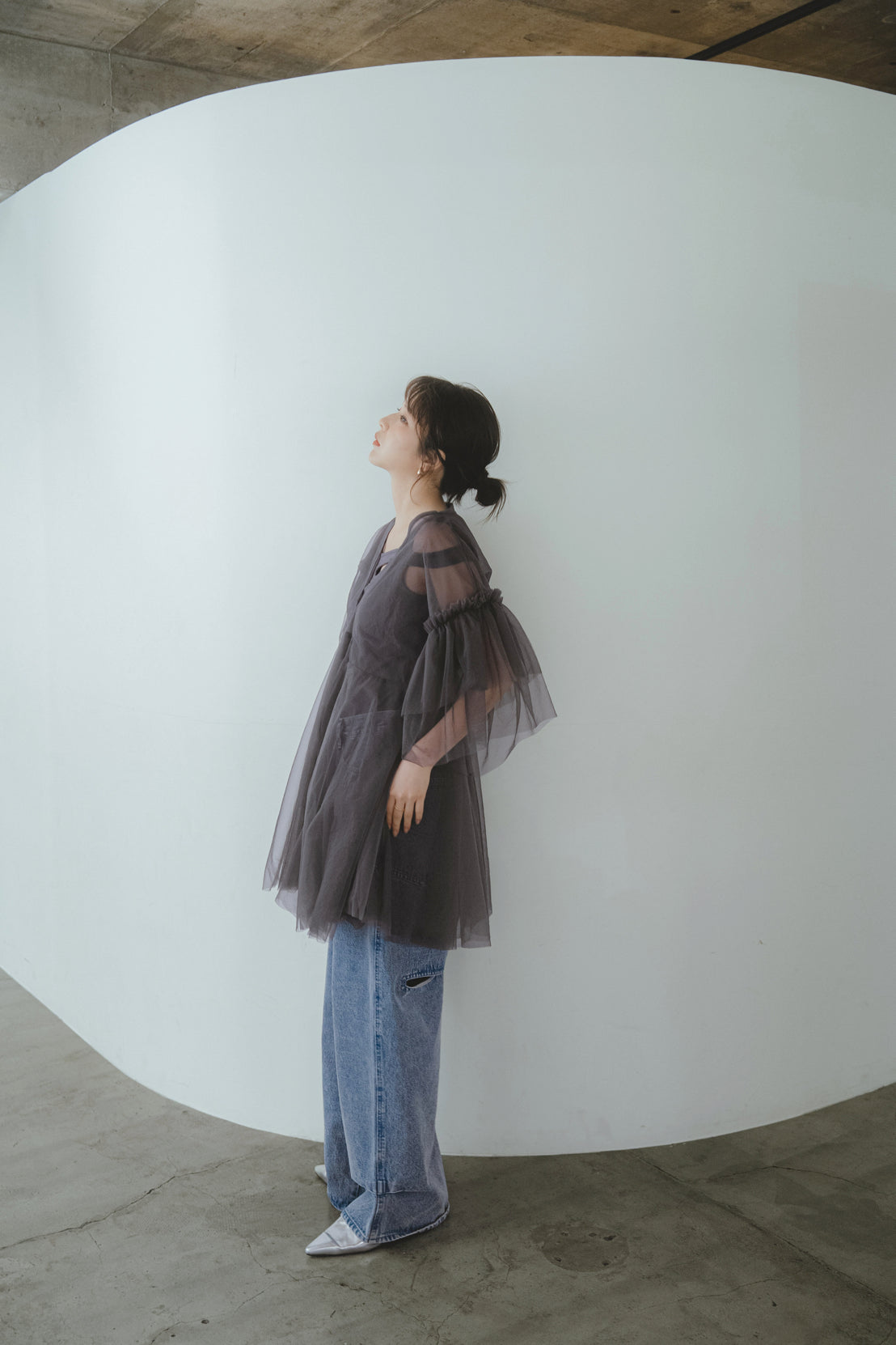 asymmetry tulle tunic