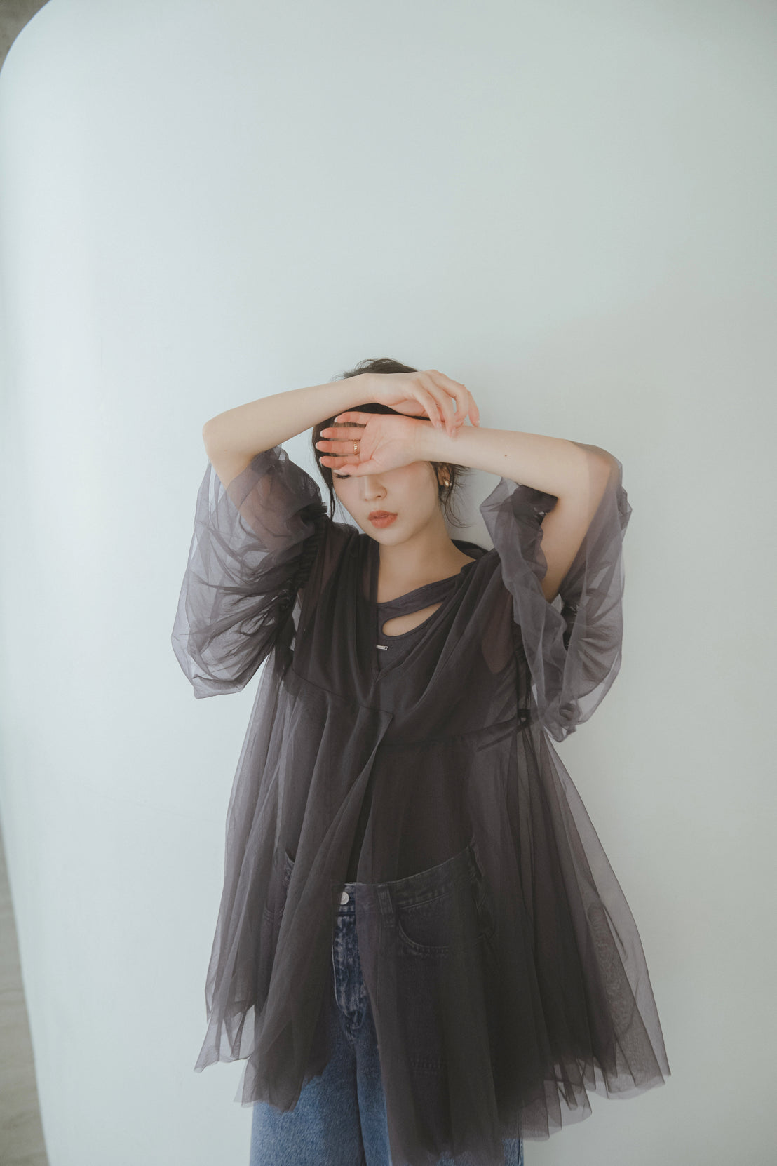 asymmetry tulle tunic