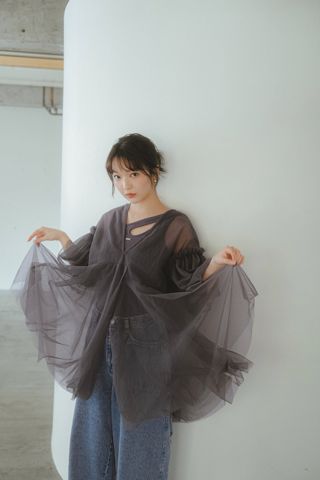 asymmetry tulle tunic