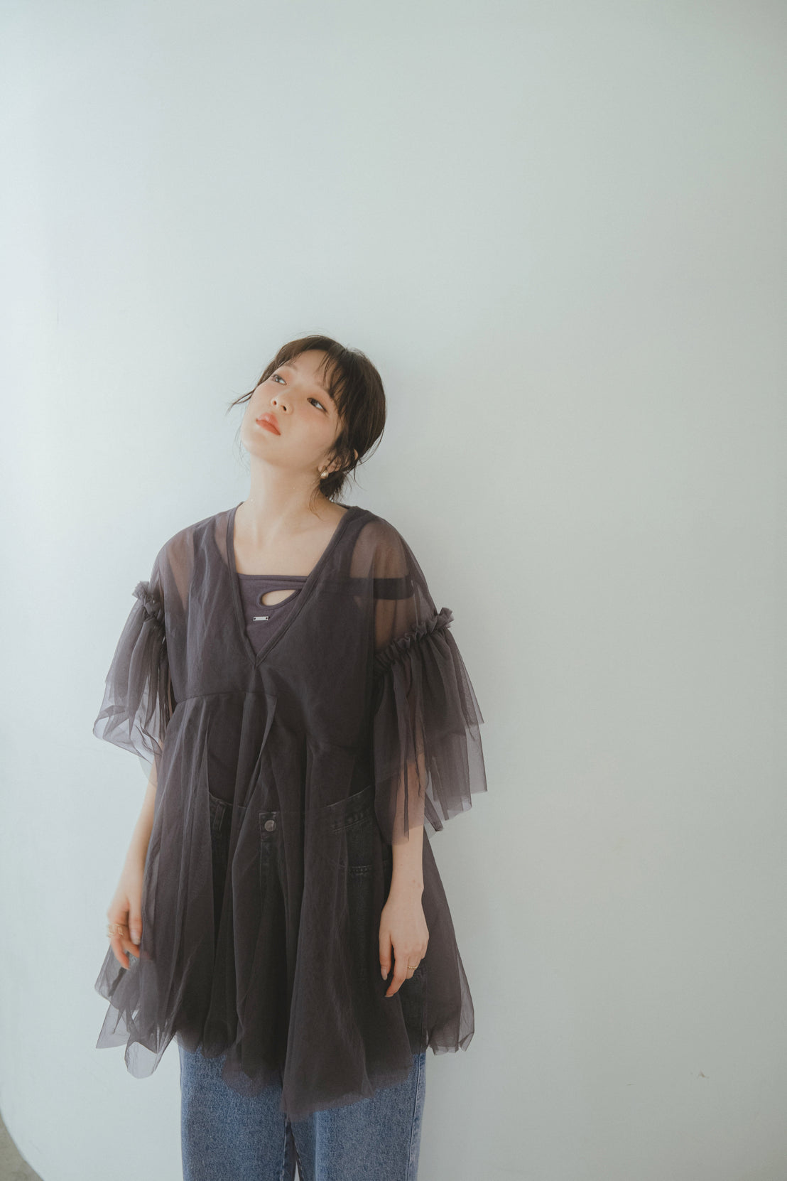 asymmetry tulle tunic