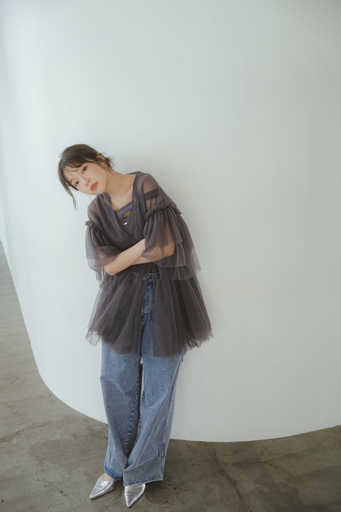 asymmetry tulle tunic