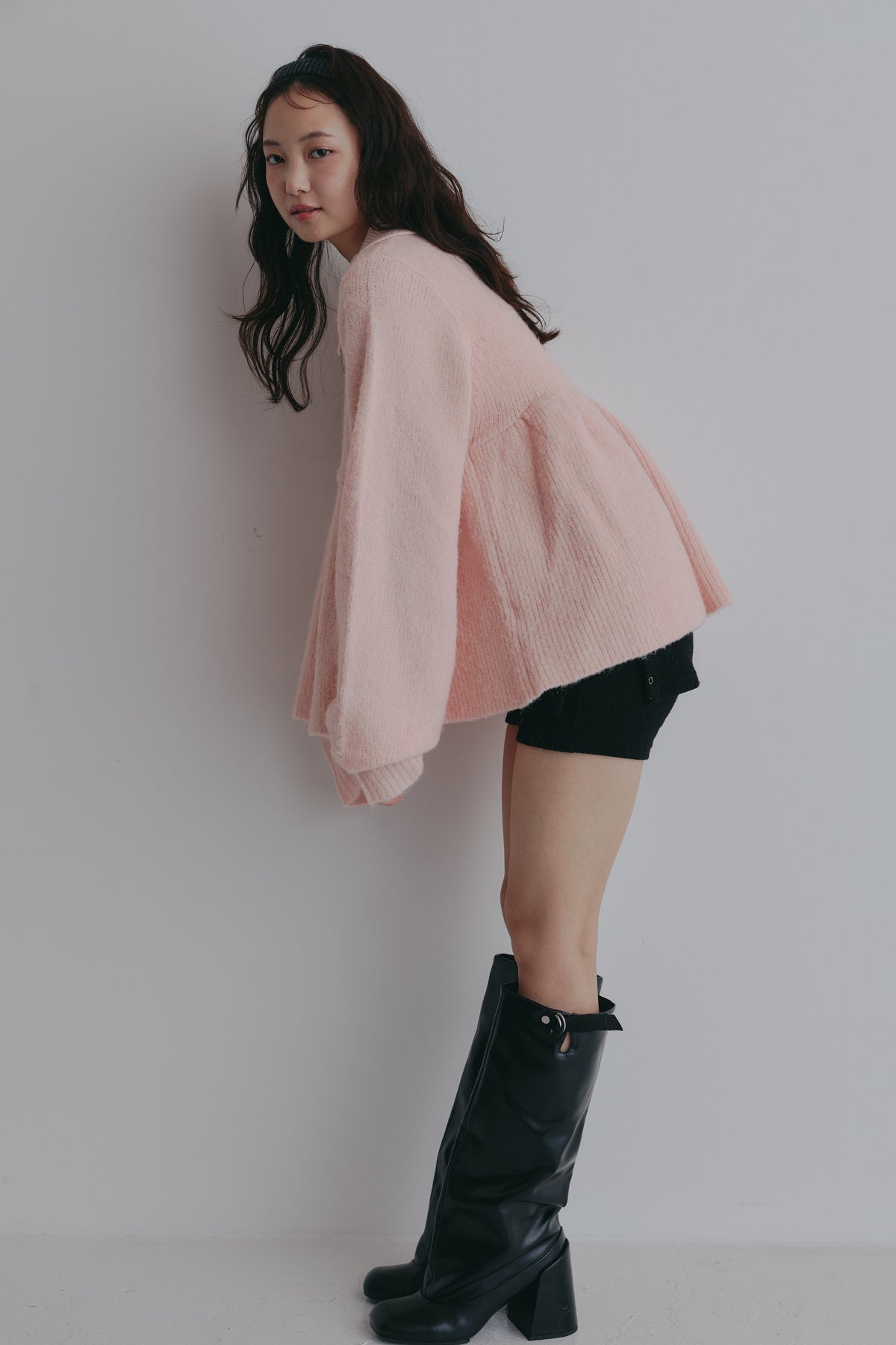 fluffy collar peplum knit