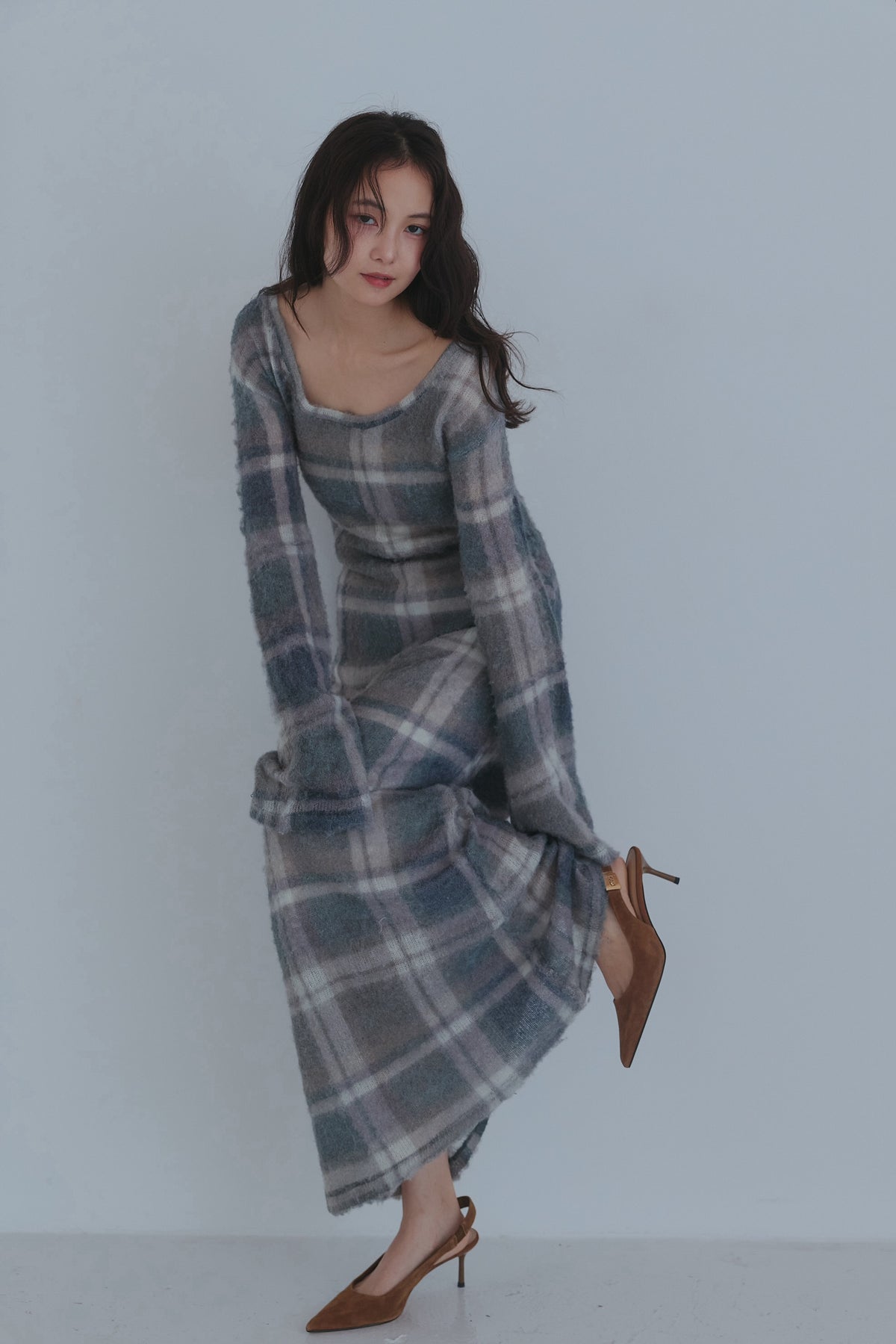 sheer checked one-piece