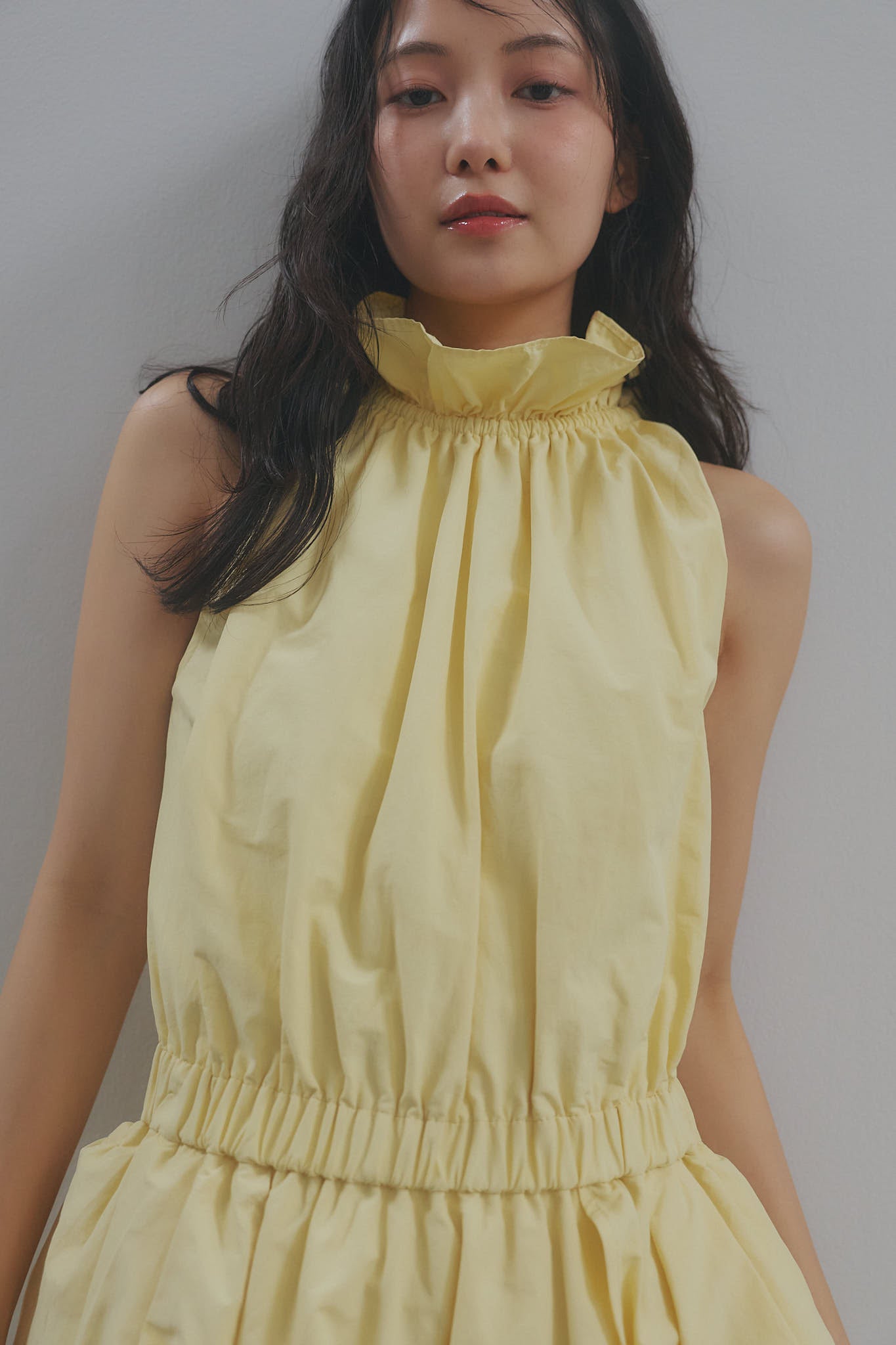 frill neck peplum one-piece