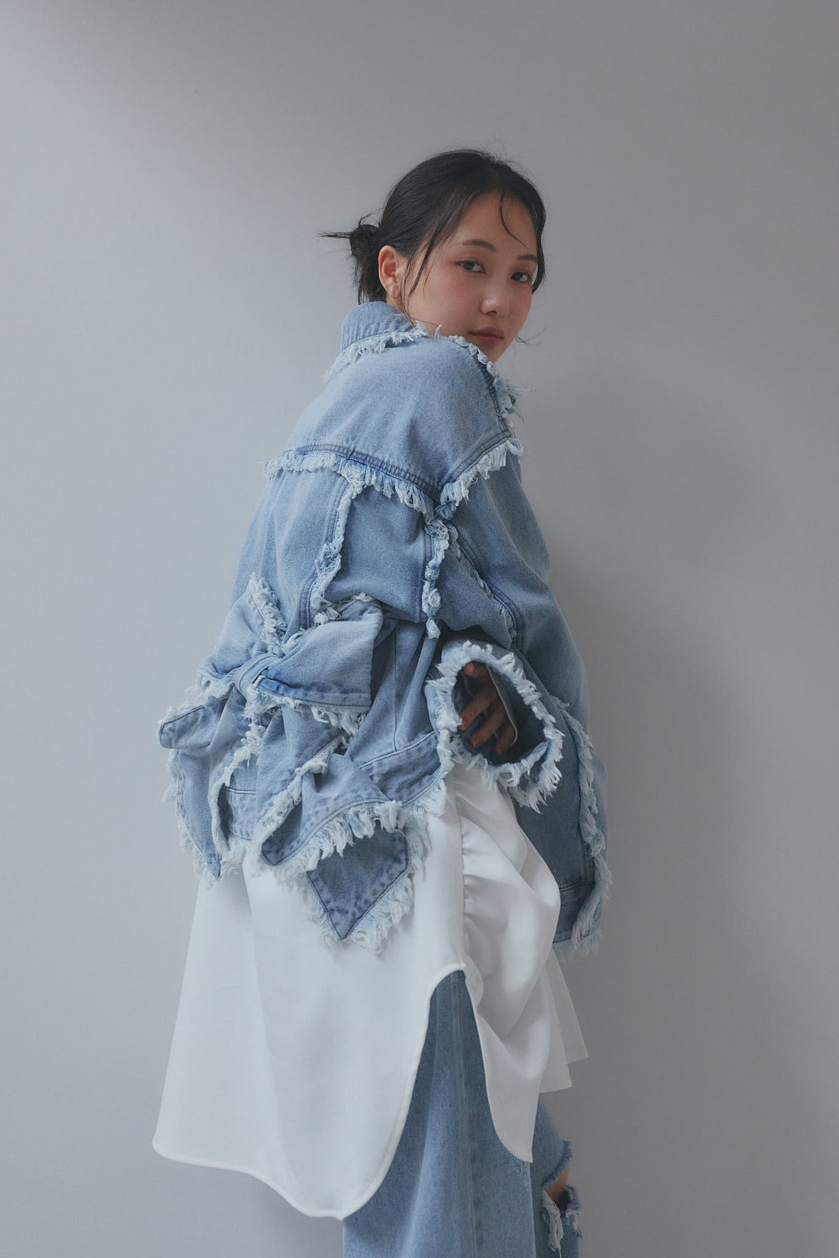 ribbon design denim jacket