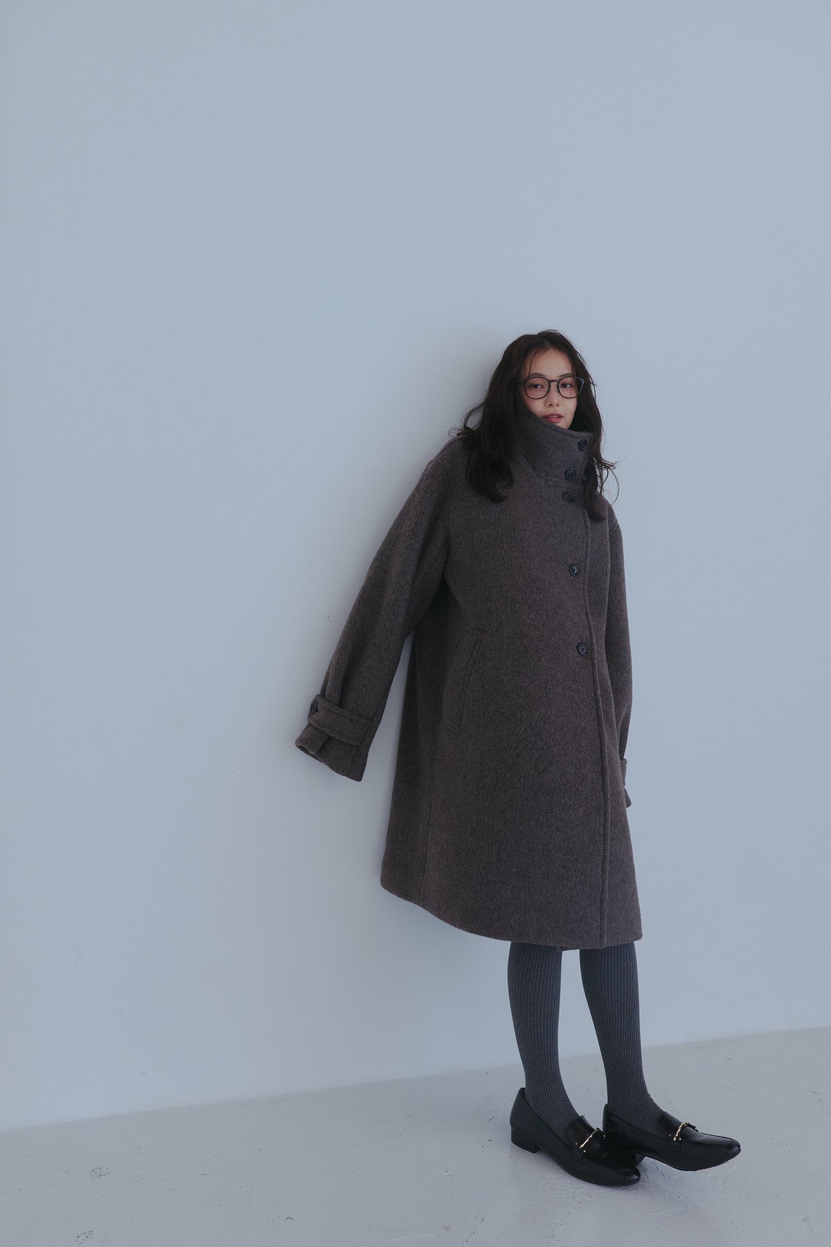 wrap collar wool coat