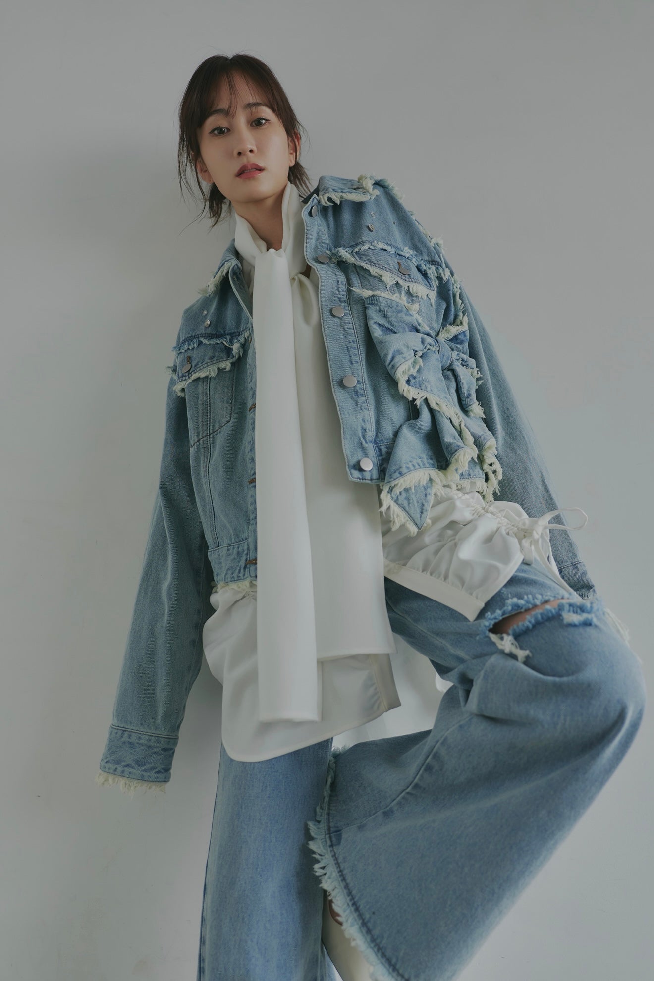 ribbon design denim jacket