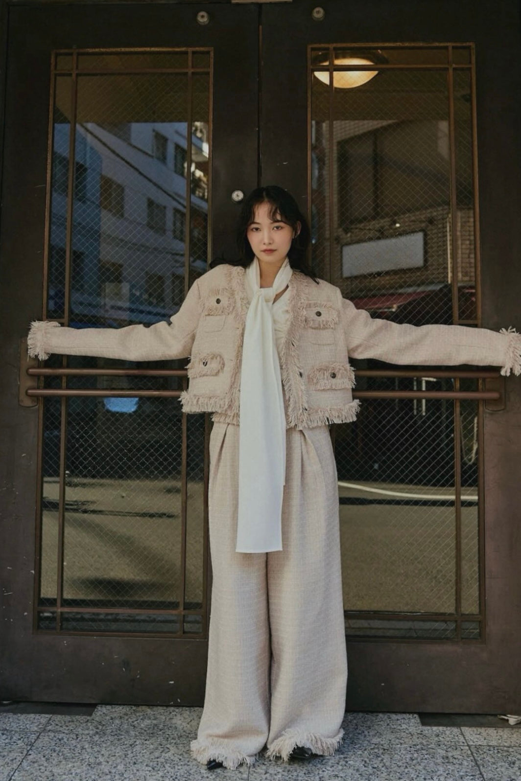 glitter tweed fringe pants – andequal