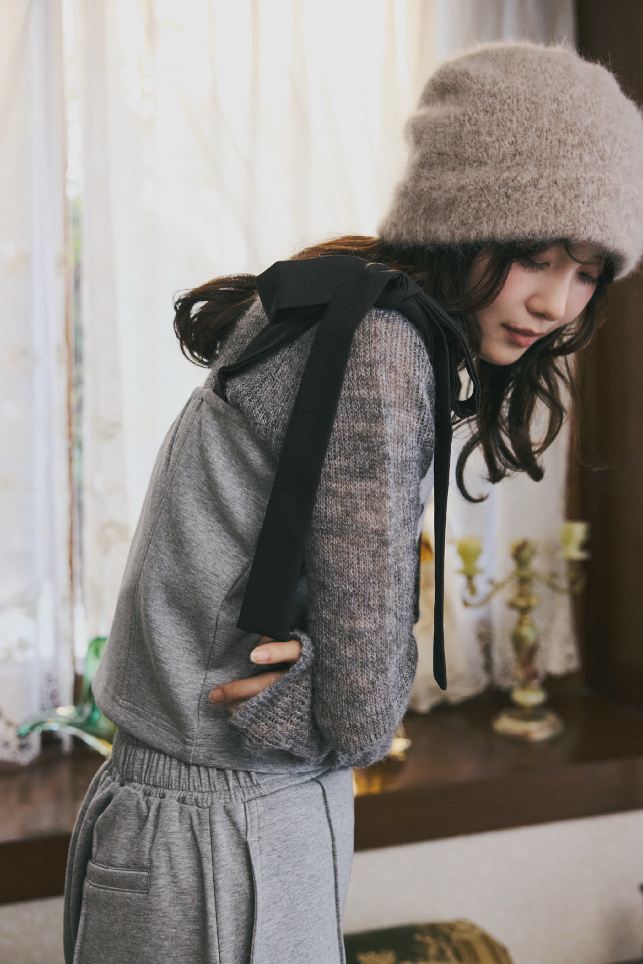 ribbon shoulder sweat bustier