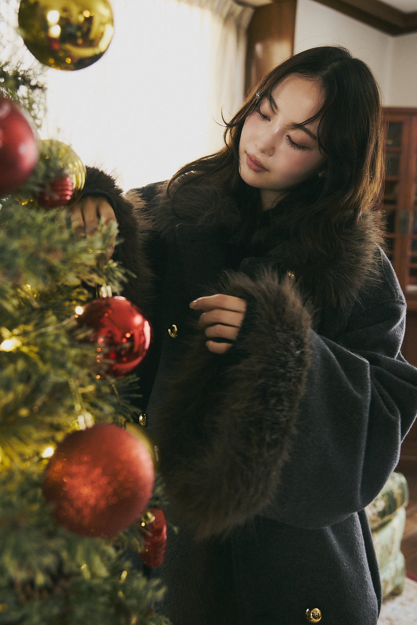 collar fur cocoon coat