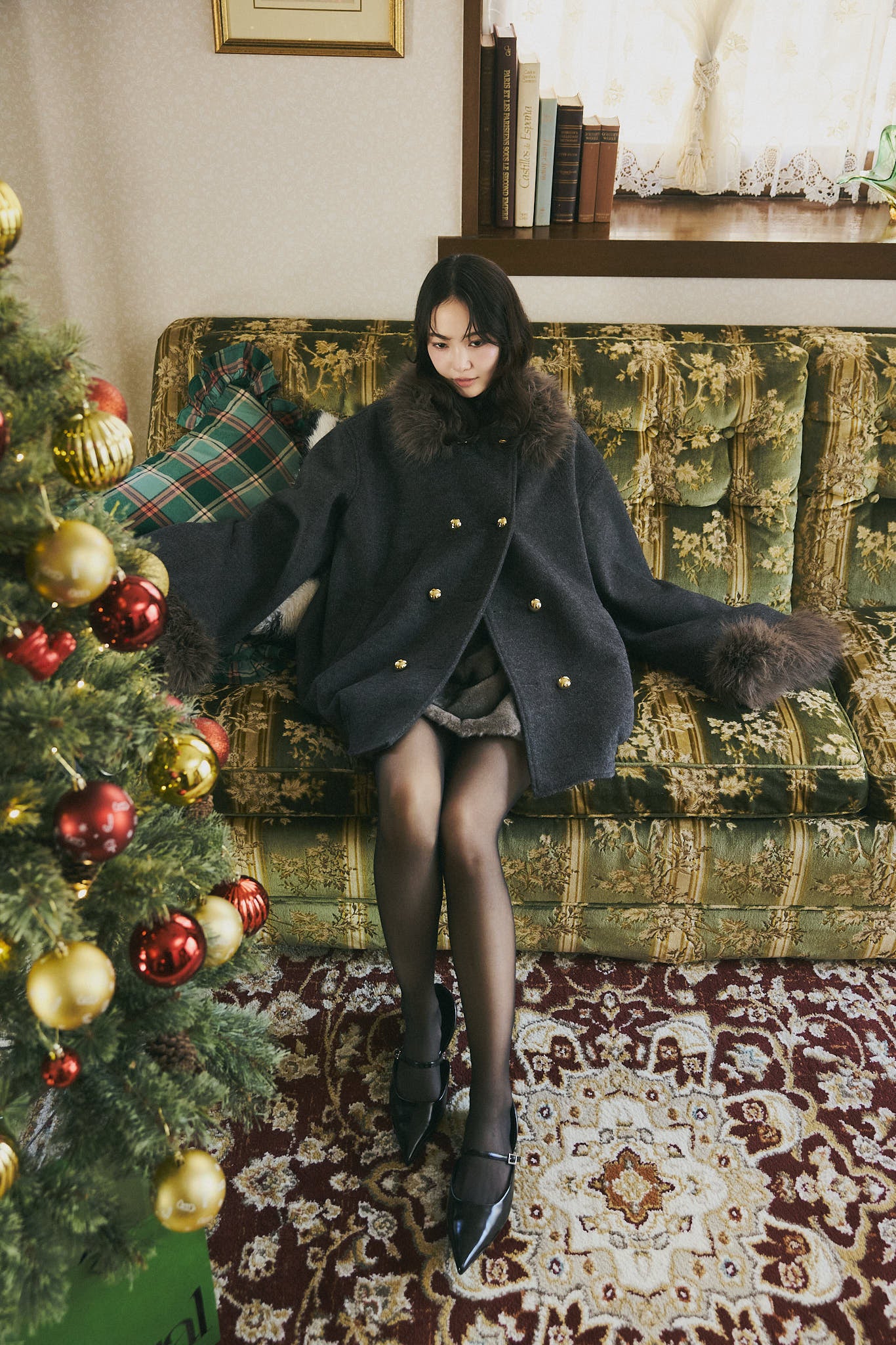 collar fur cocoon coat