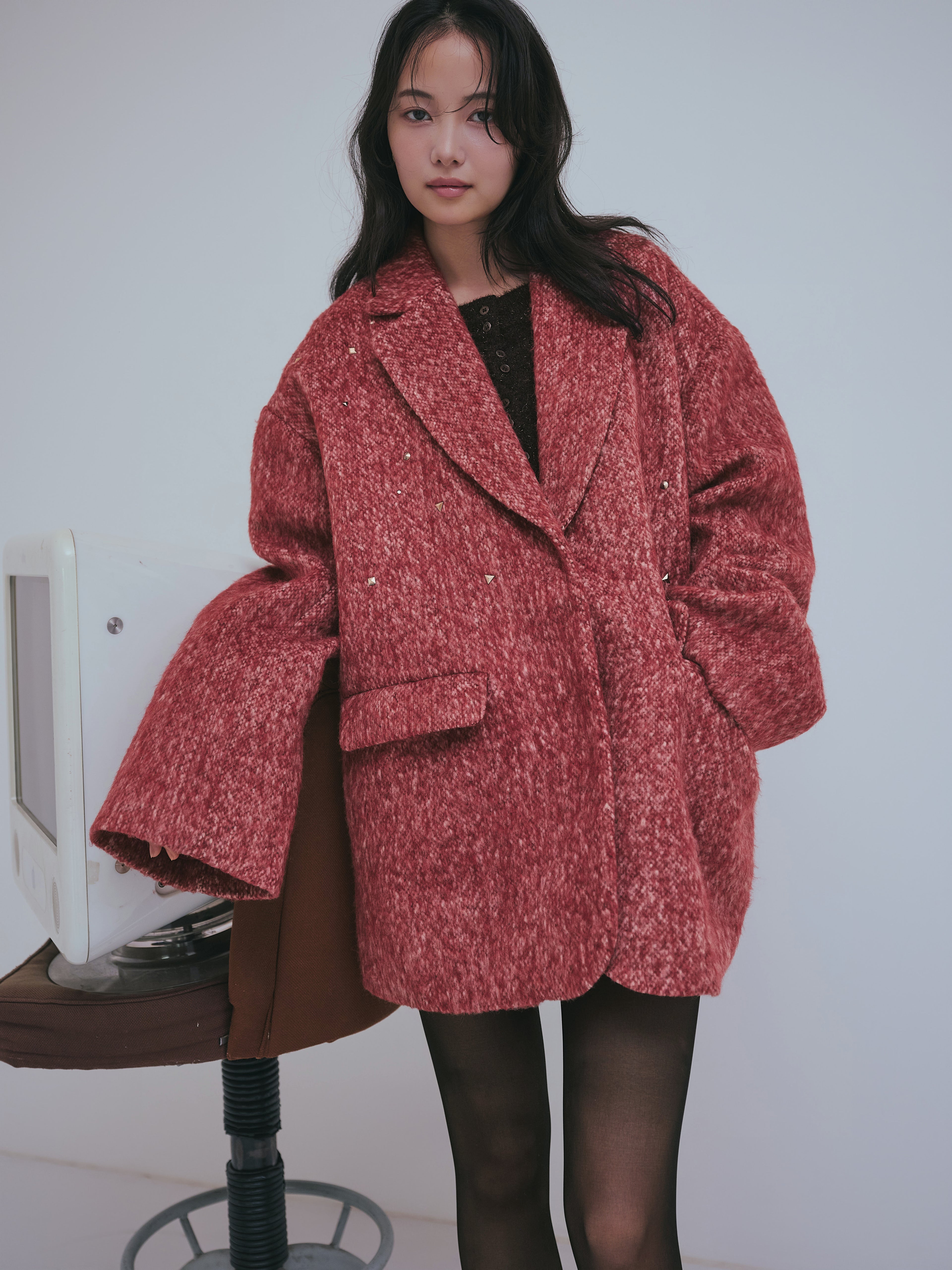 shaggy studs coat jacket