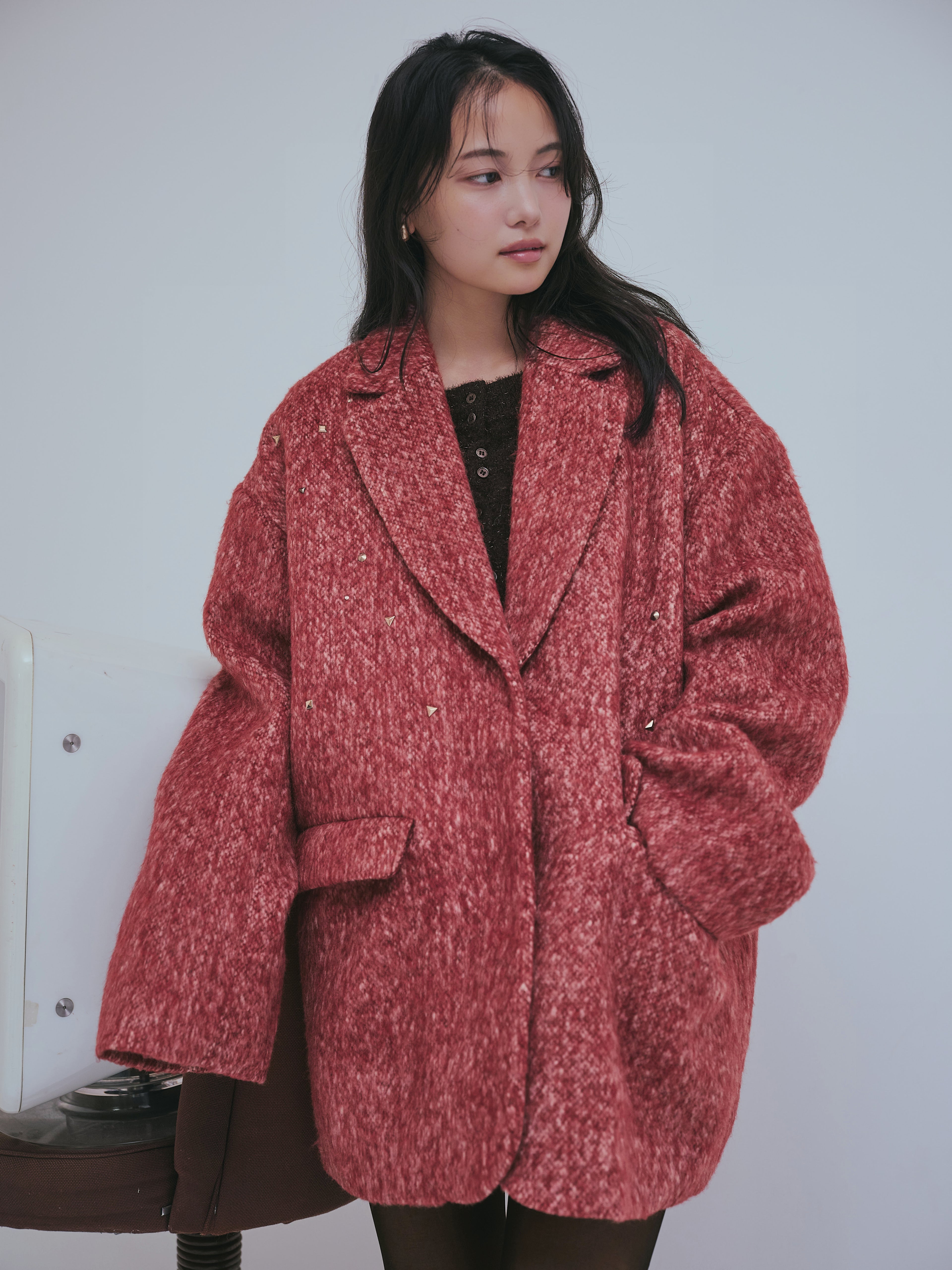 shaggy studs coat jacket