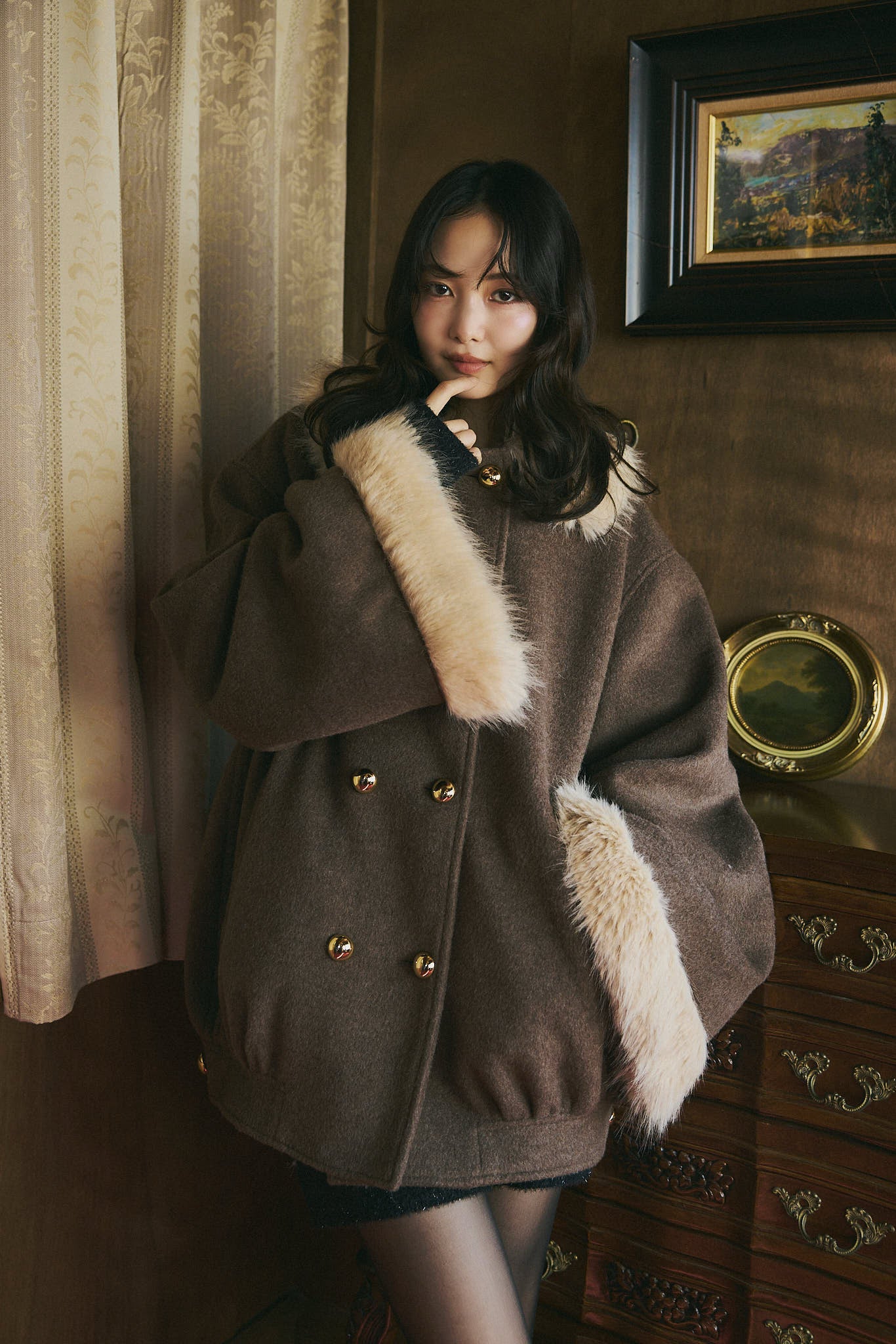 collar fur cocoon coat