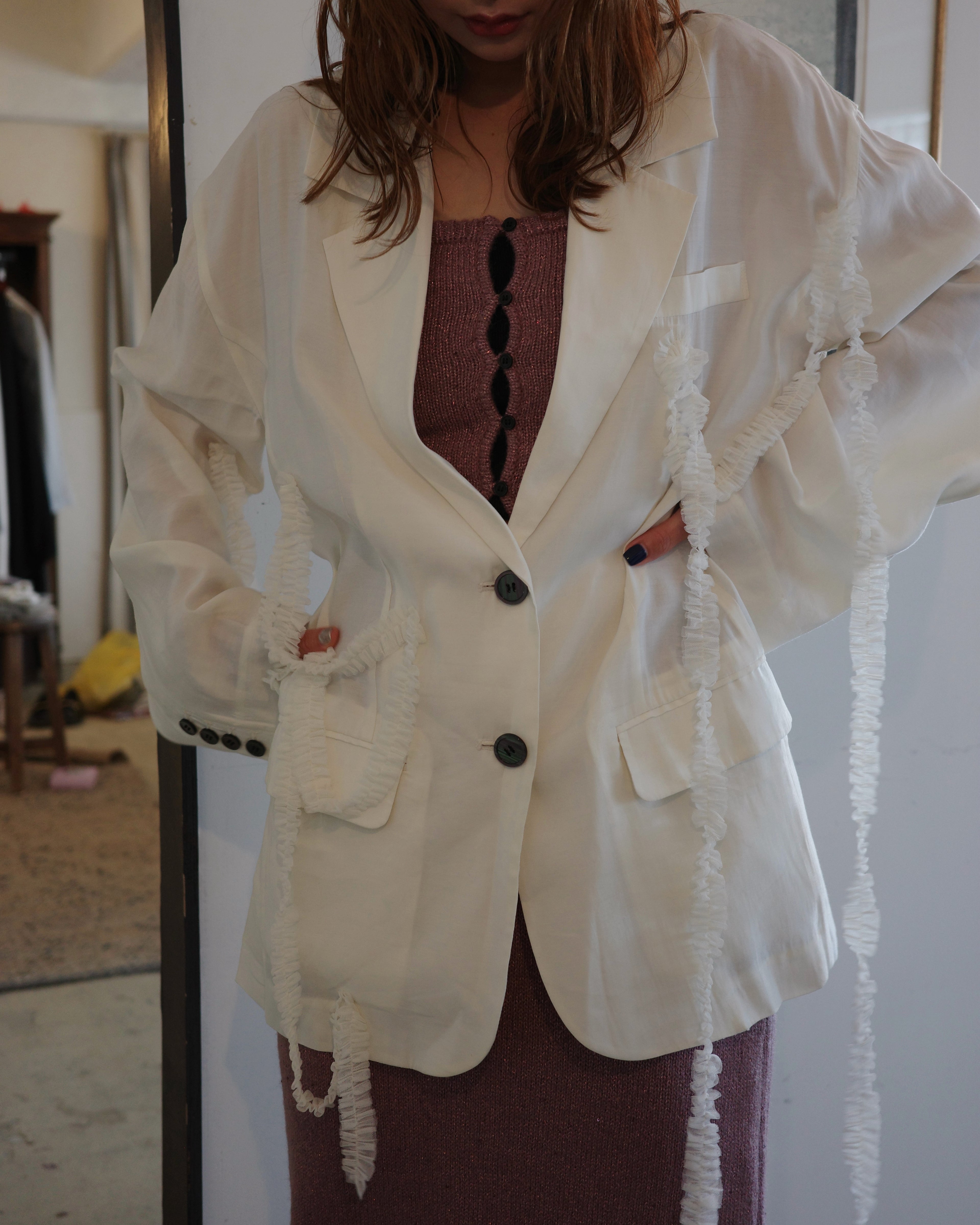 tulle pattern sheer jacket
