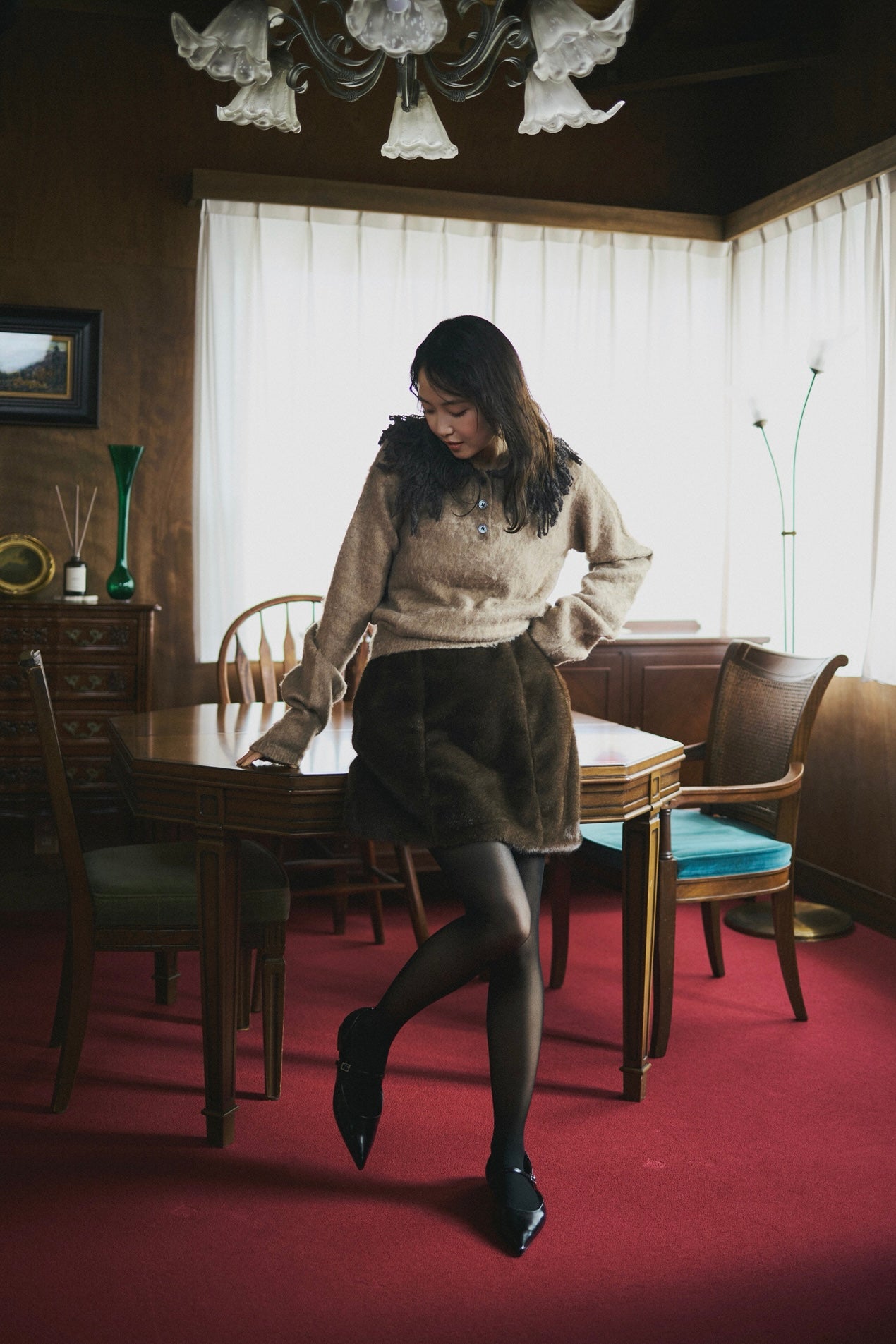 fringe collar sleeve knit