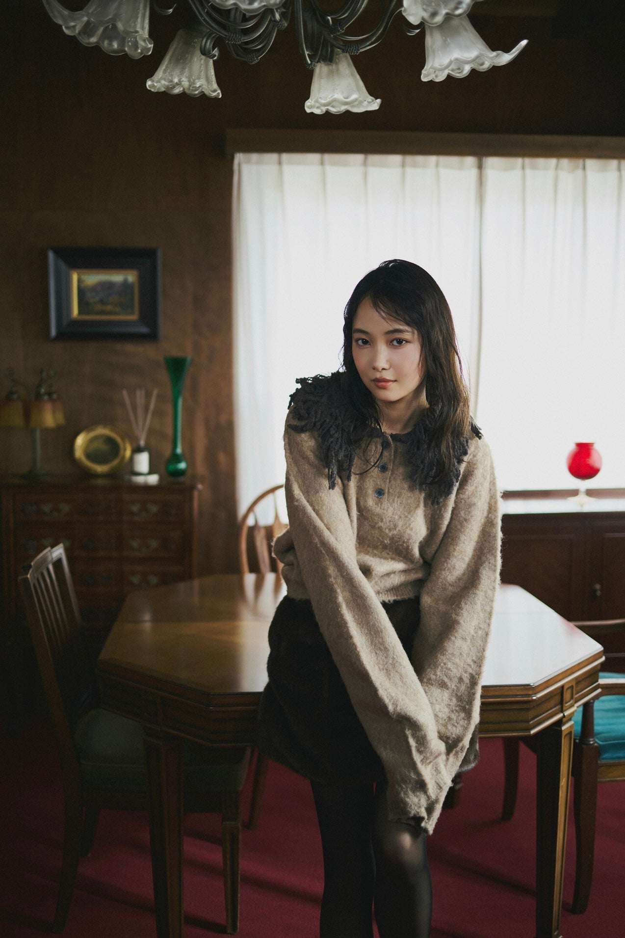 fringe collar sleeve knit