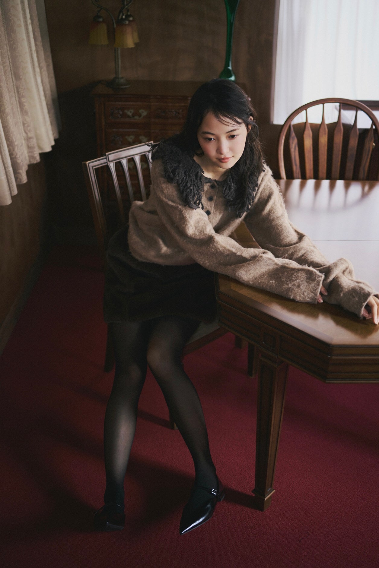 fringe collar sleeve knit