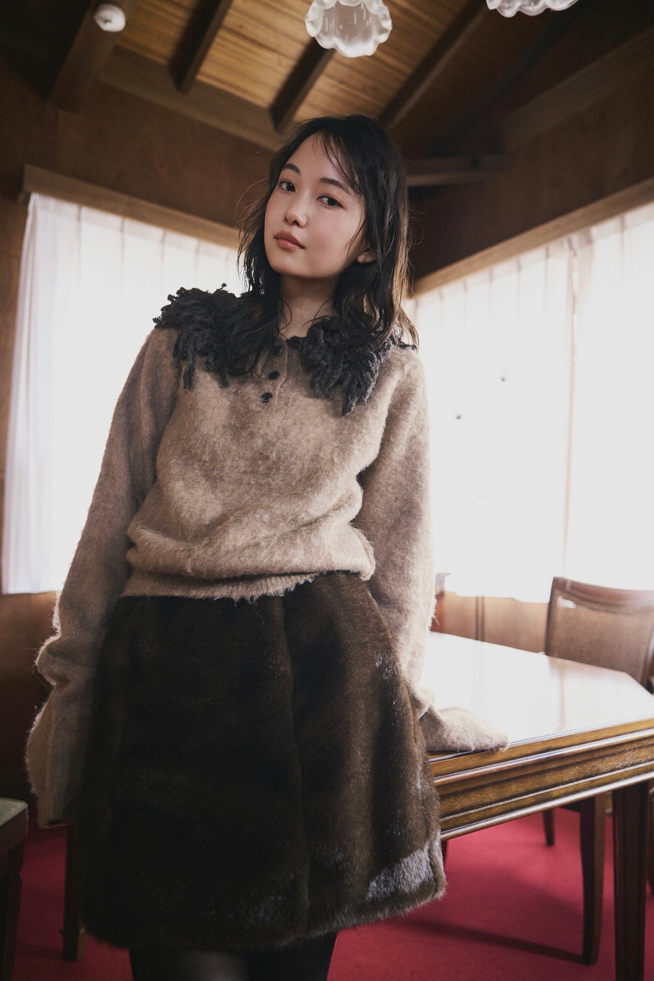 fringe collar sleeve knit