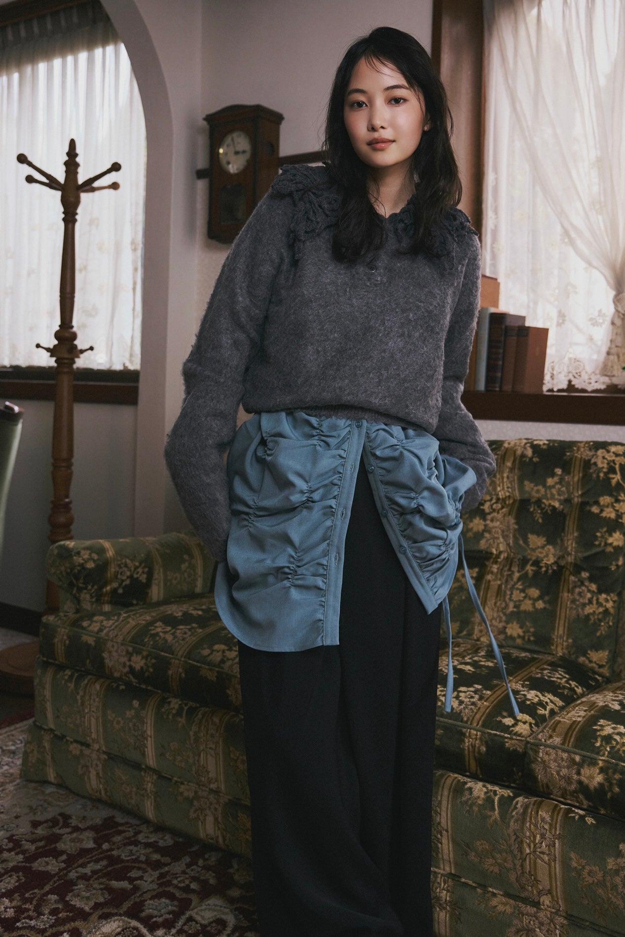 fringe collar sleeve knit