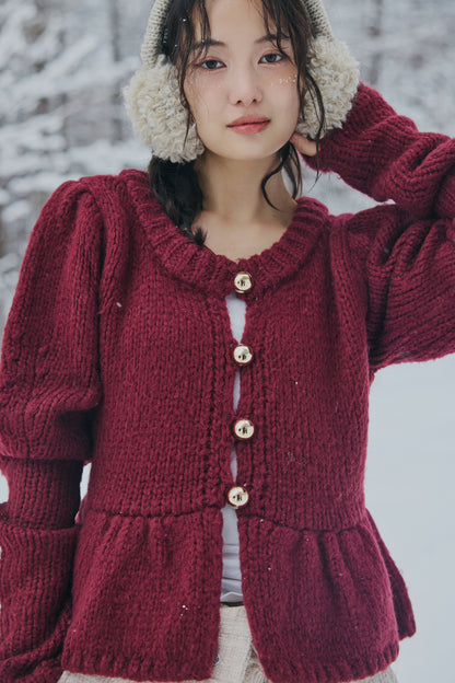 gold button puff sleeve knit