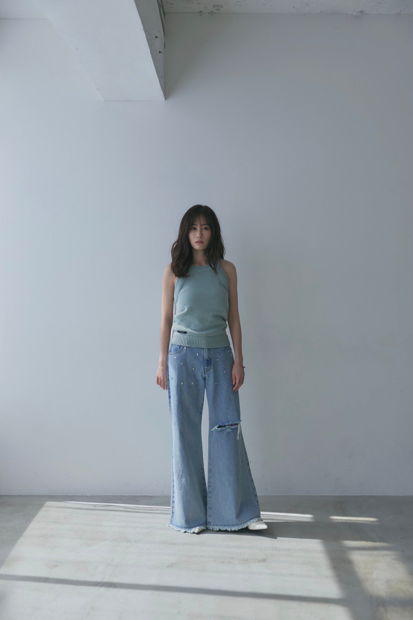 ribbon halter neck knit tops