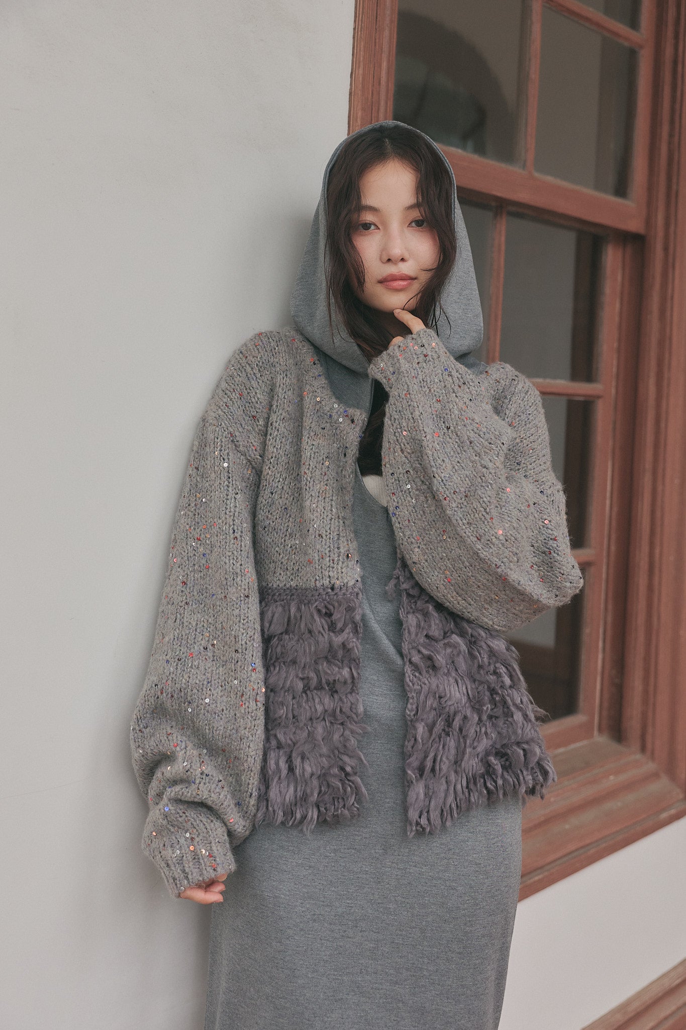 fringe design gritter knit ［9月上旬お届け］