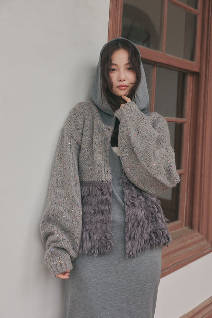 fringe design gritter knit ［9月上旬お届け］