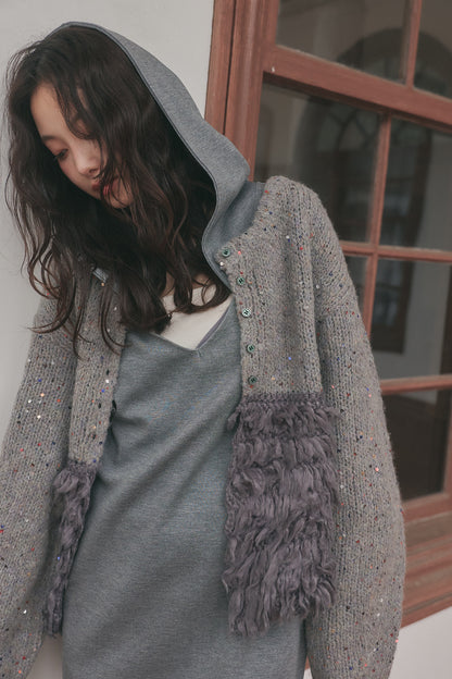 fringe design gritter knit ［9月上旬お届け］