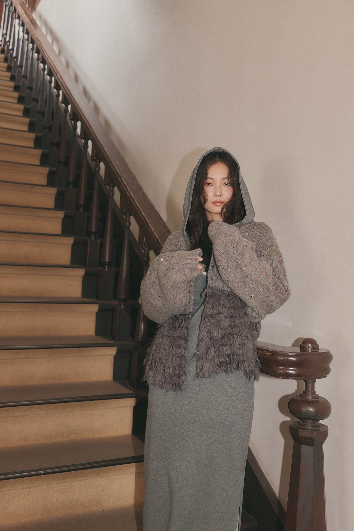 fringe design gritter knit ［9月上旬お届け］