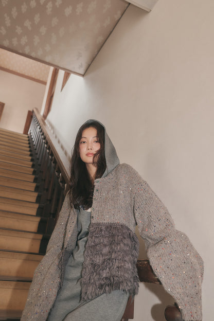 fringe design gritter knit ［9月上旬お届け］