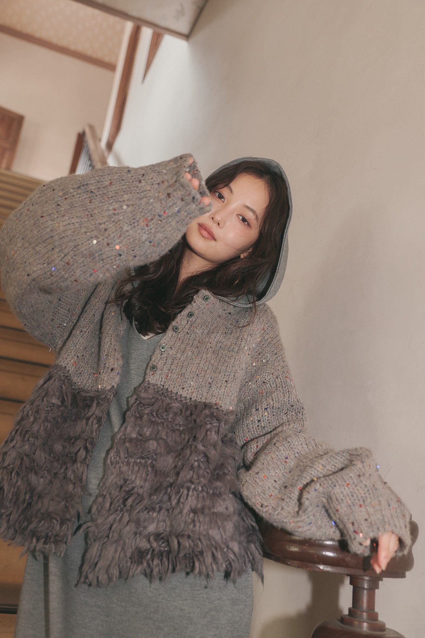 fringe design gritter knit ［9月上旬お届け］