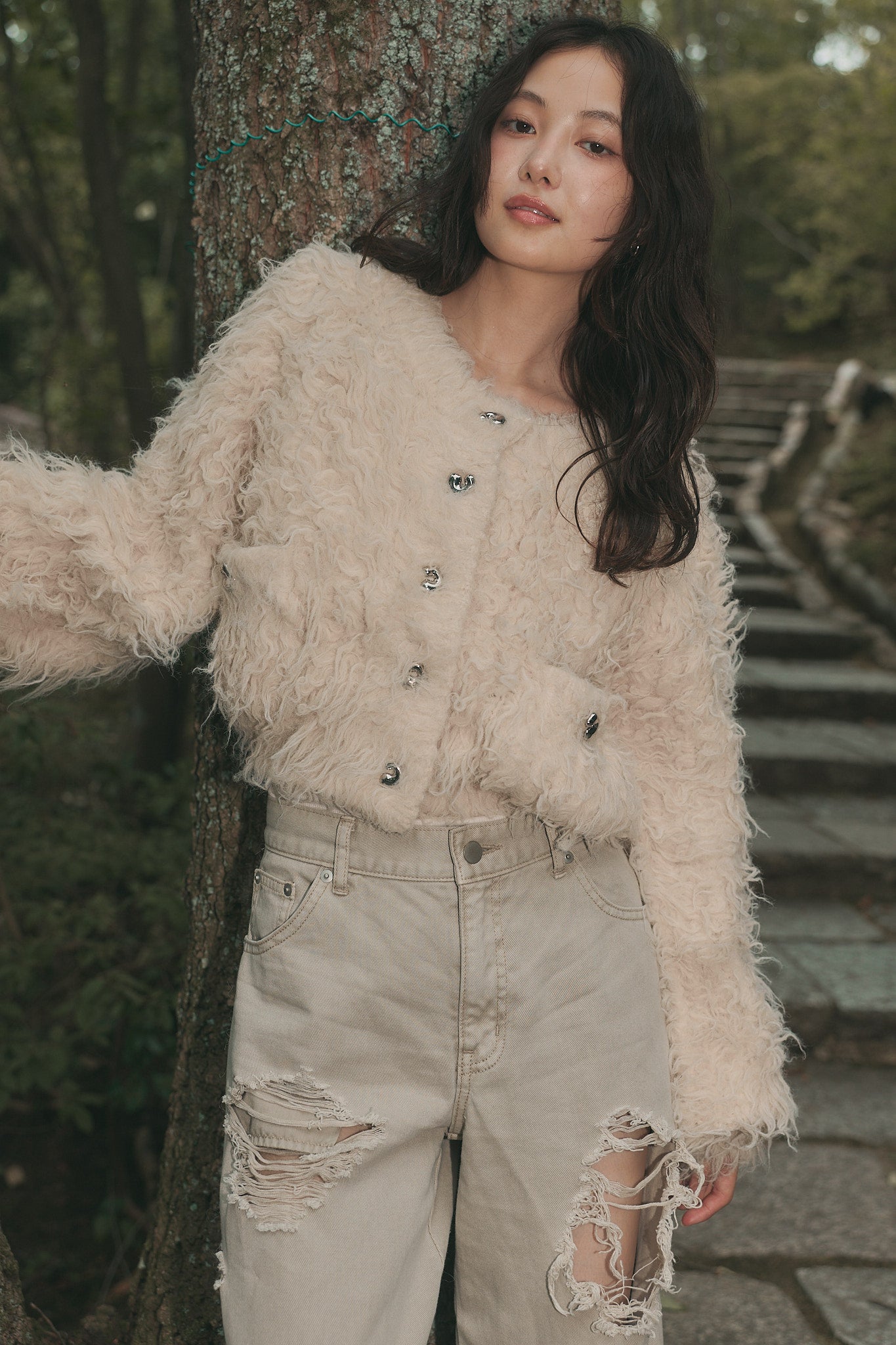unique button short cardigan［9月上旬お届け］