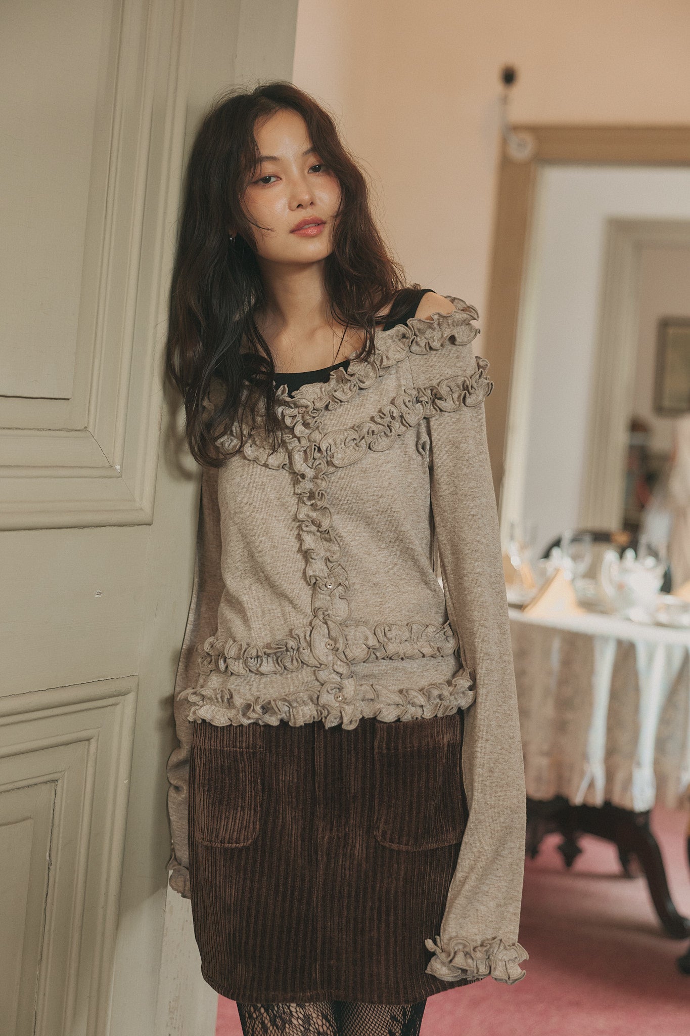 bicolor layered rib knit［9月上旬から中旬お届け］