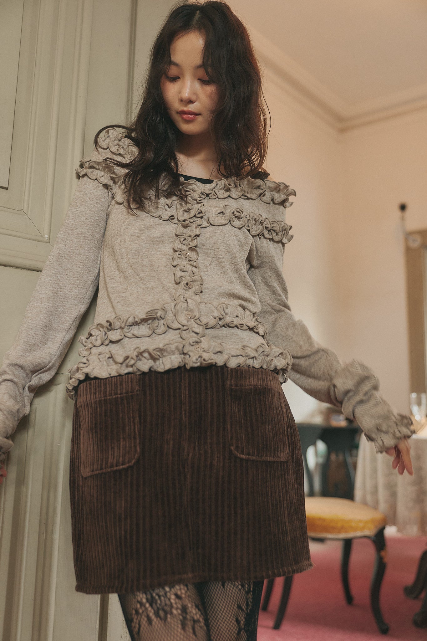 bicolor layered rib knit［9月上旬から中旬お届け］