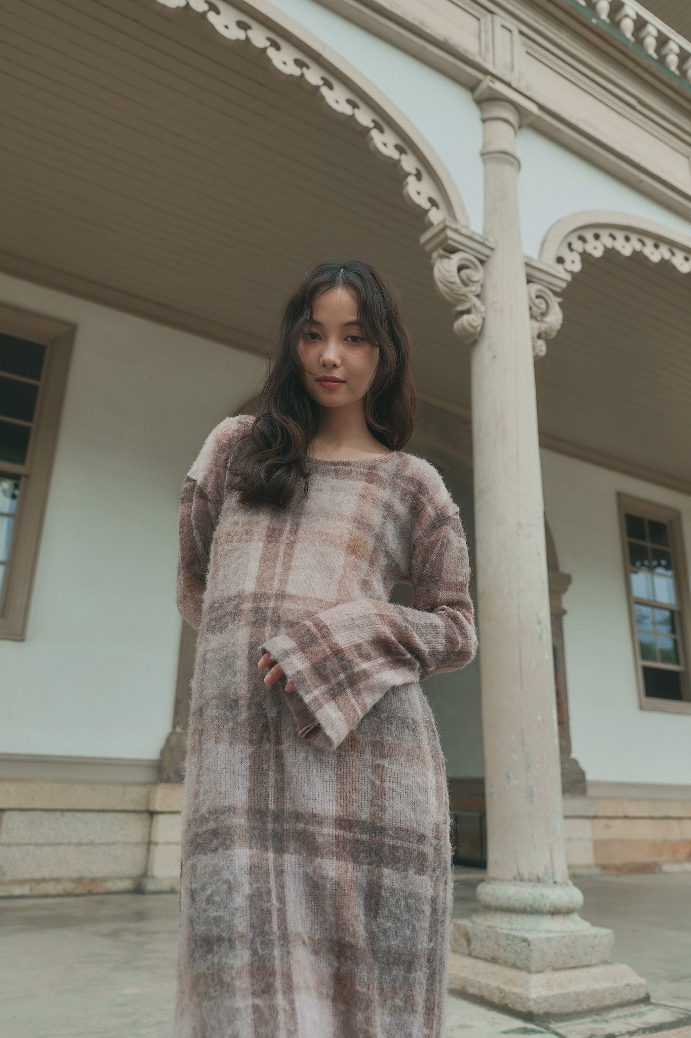 sheer checked one-piece［9月上旬から中旬お届け］