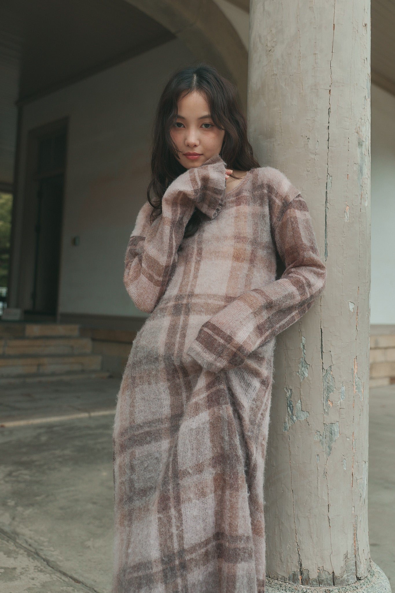 sheer checked one-piece［9月上旬から中旬お届け］
