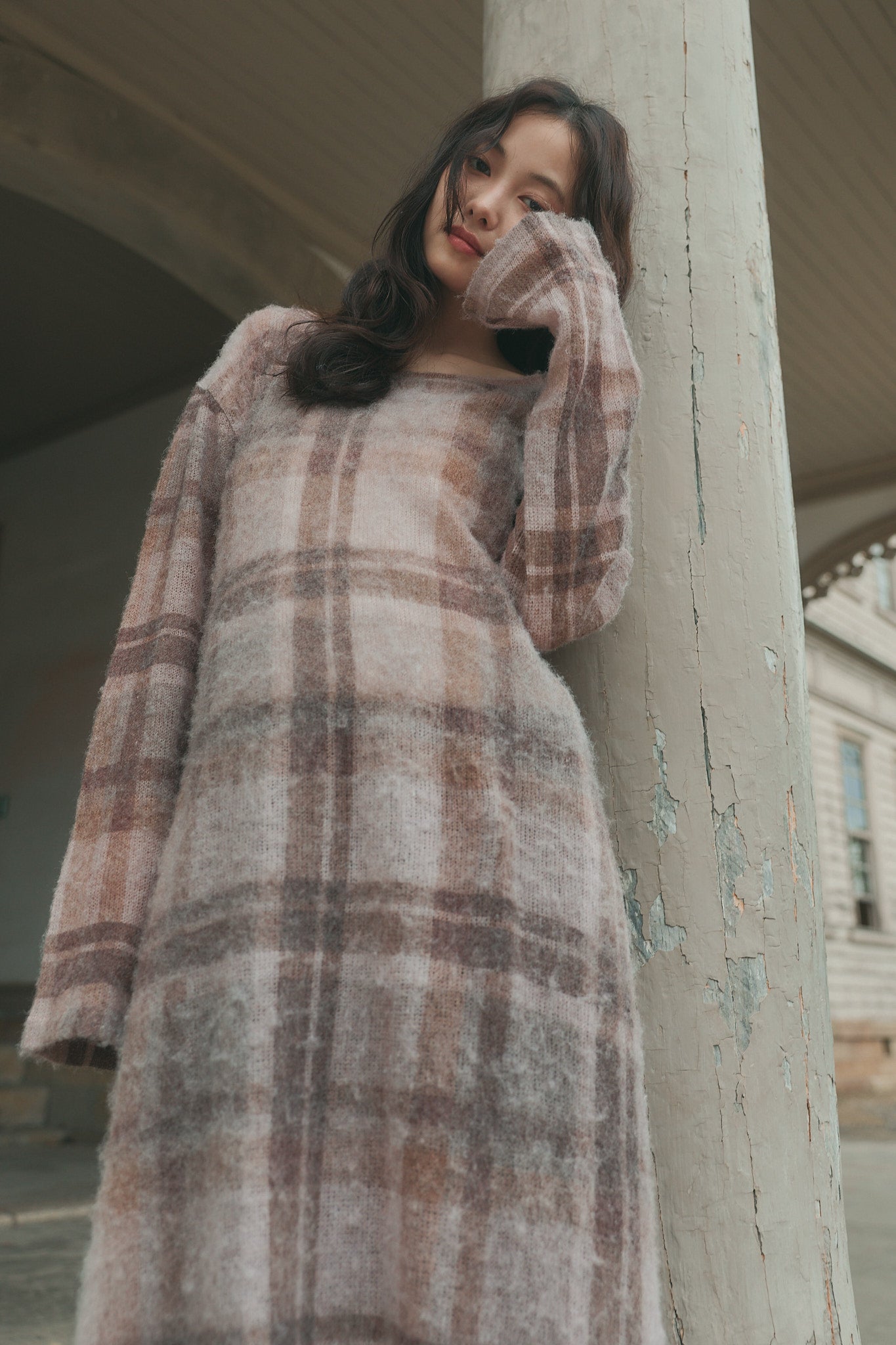 sheer checked one-piece［9月上旬から中旬お届け］