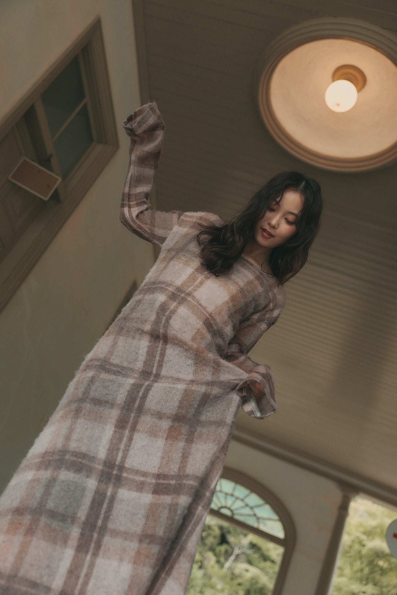 sheer checked one-piece［9月上旬から中旬お届け］
