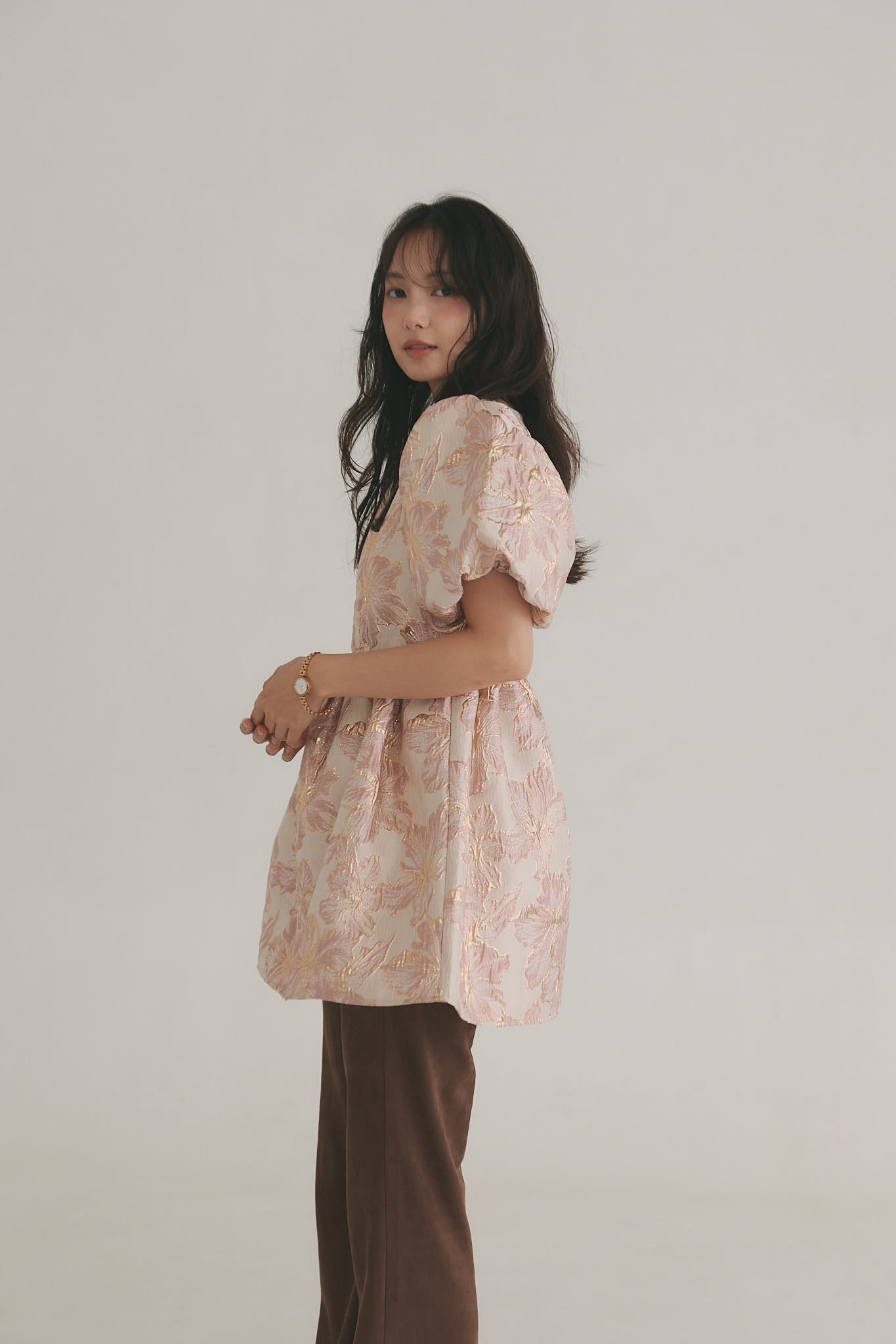 jacquard puffy peplum tops