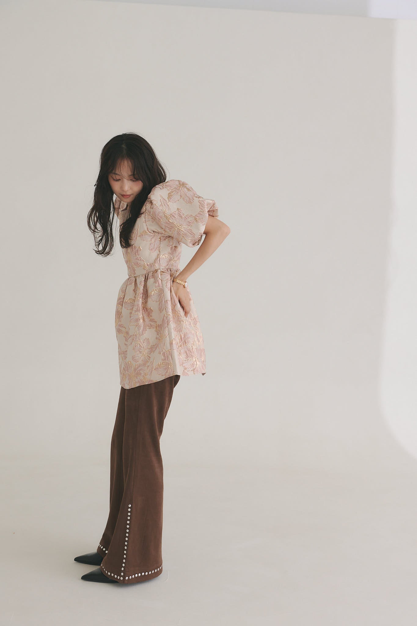 jacquard puffy peplum tops