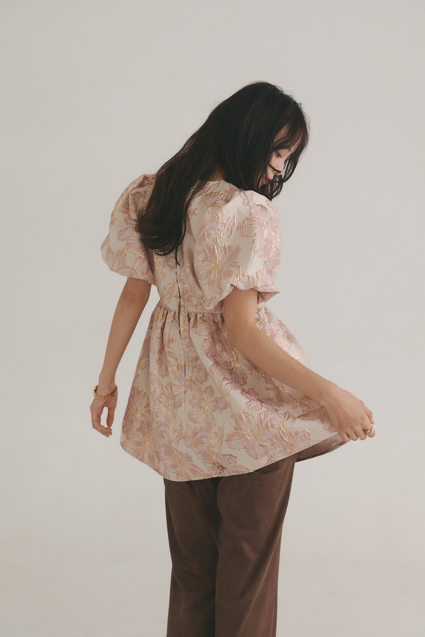 jacquard puffy peplum tops
