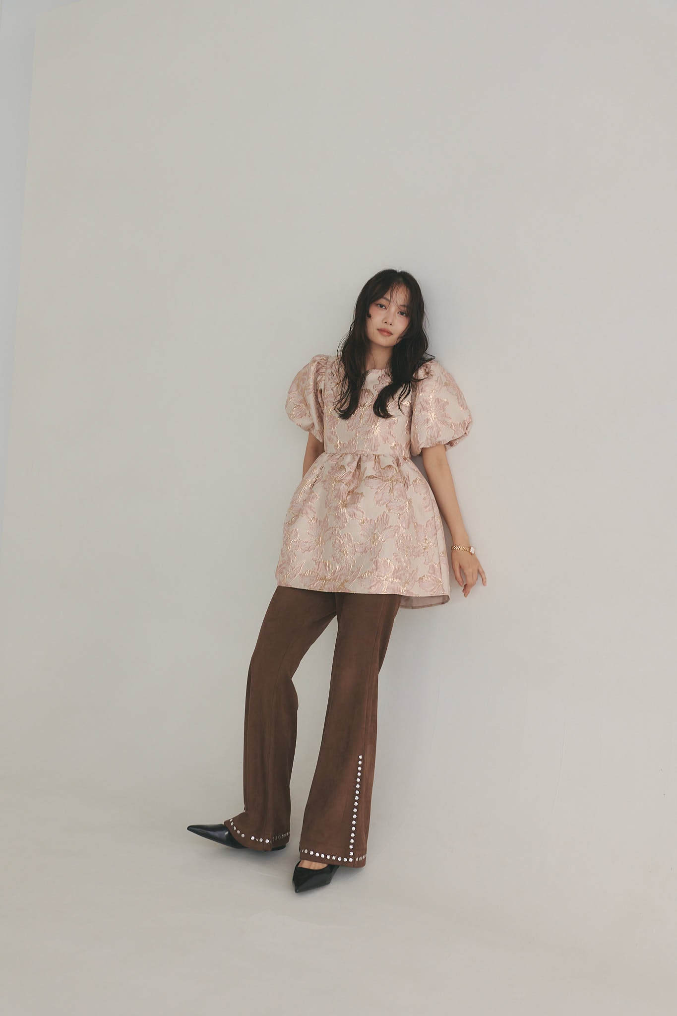 jacquard puffy peplum tops