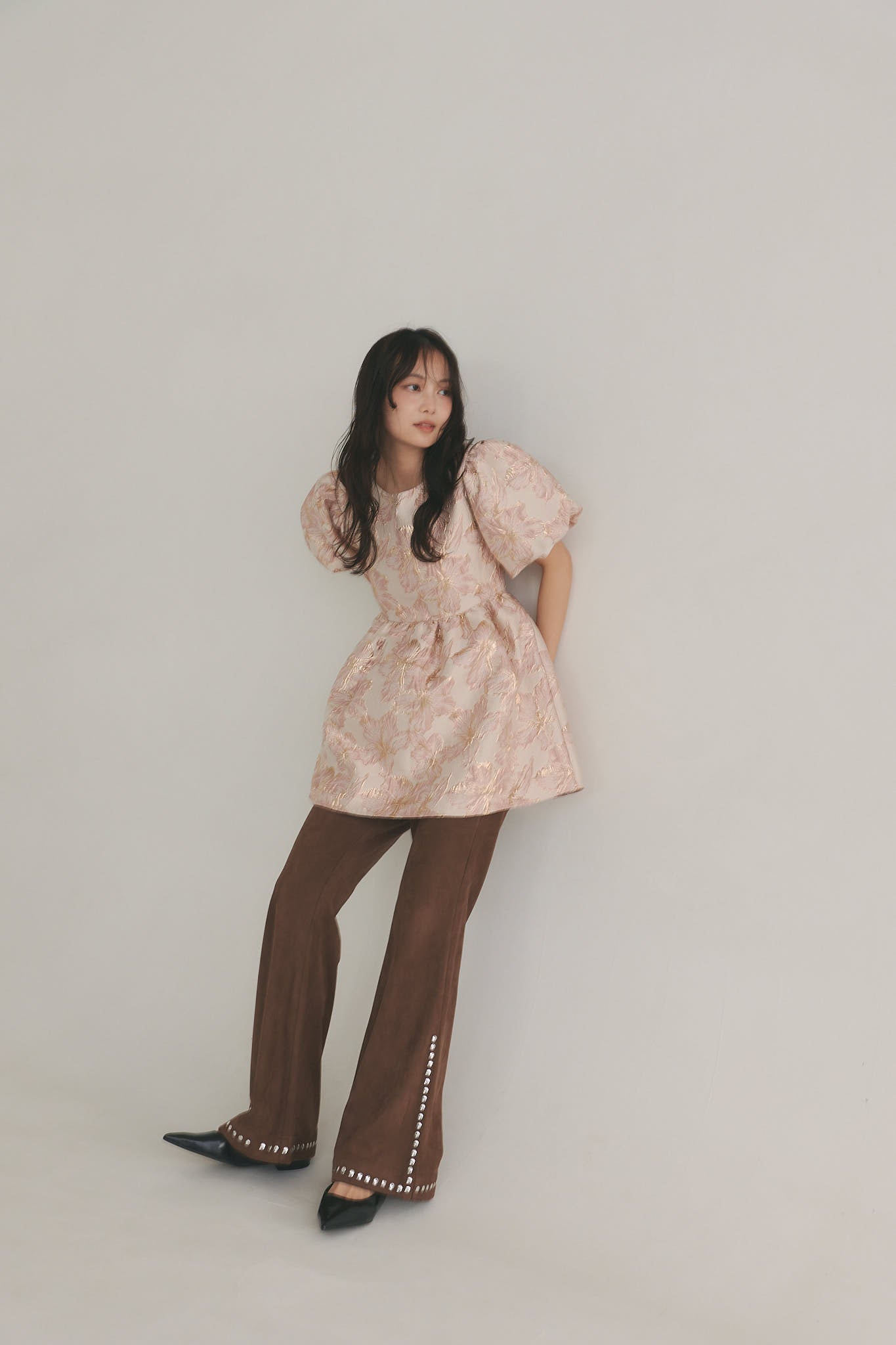 jacquard puffy peplum tops