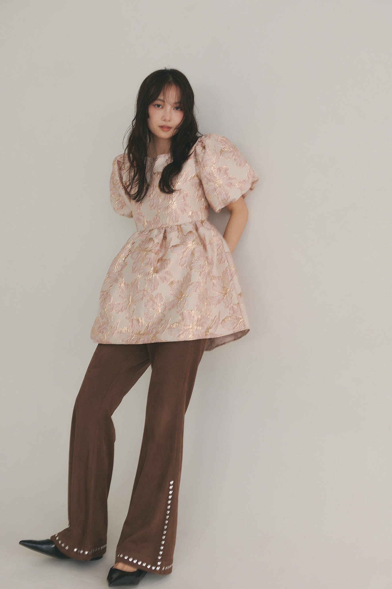 jacquard puffy peplum tops