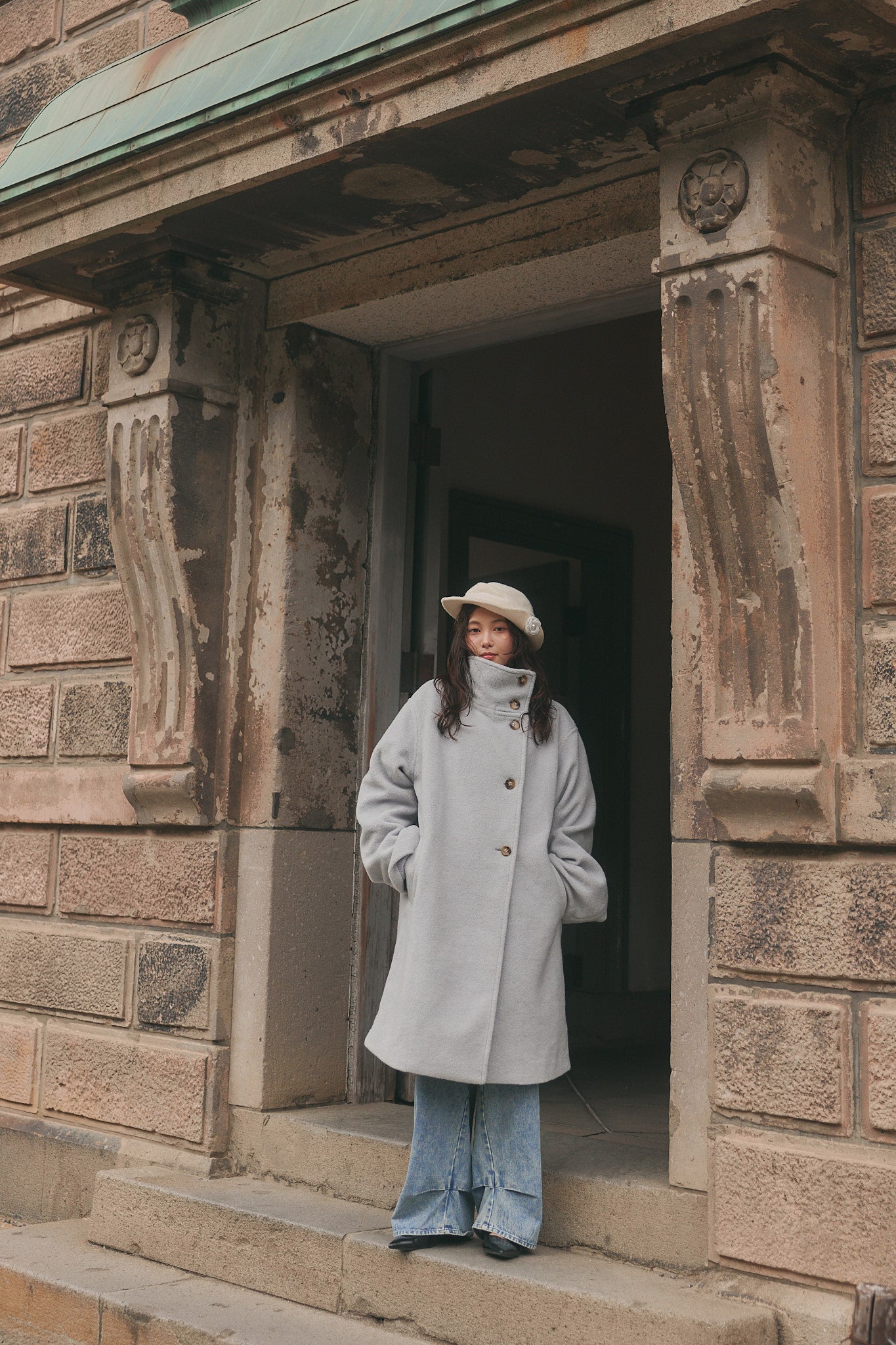wrap collar medium coat［11月上旬お届け］