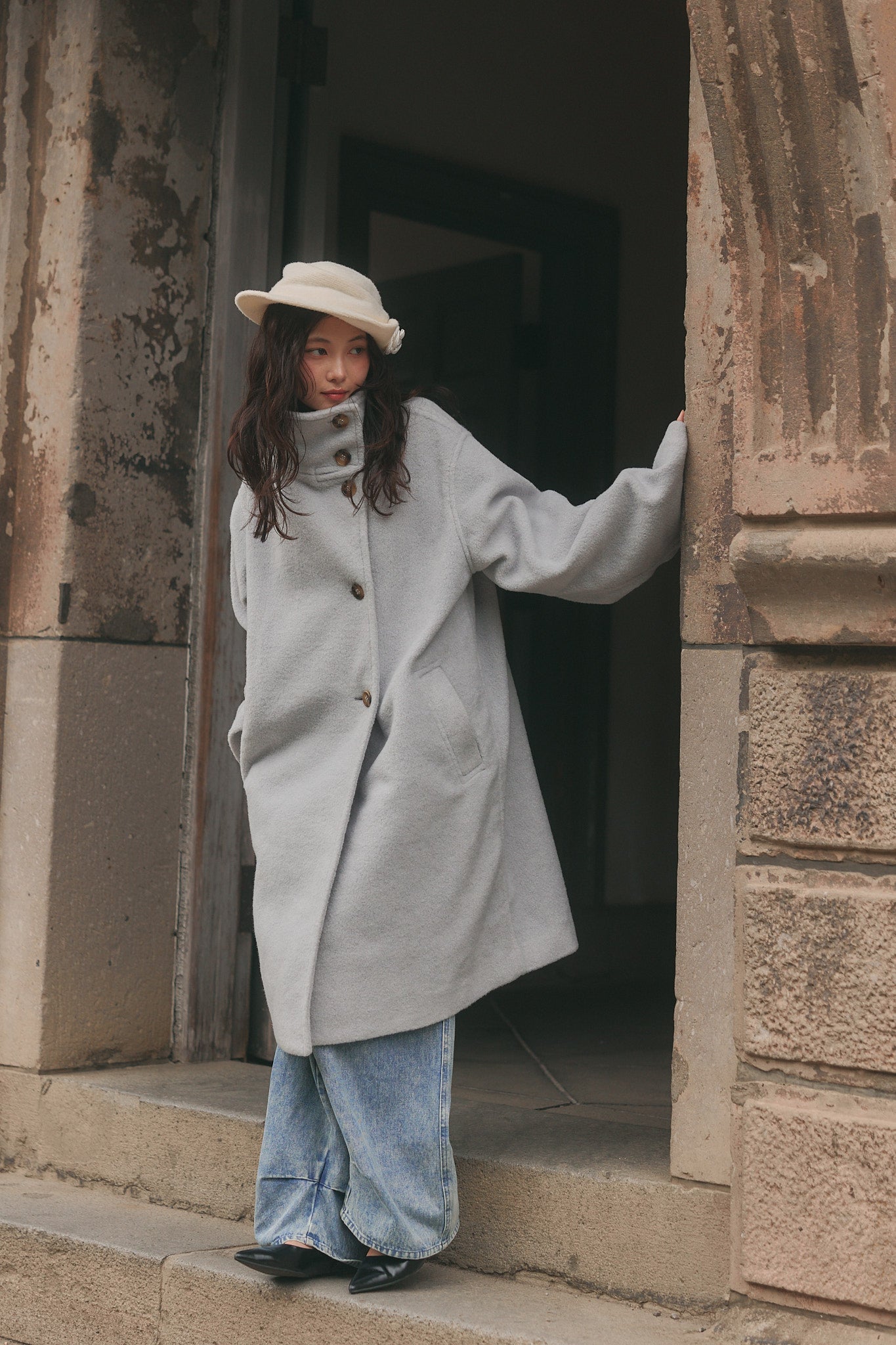 wrap collar medium coat［11月上旬お届け］