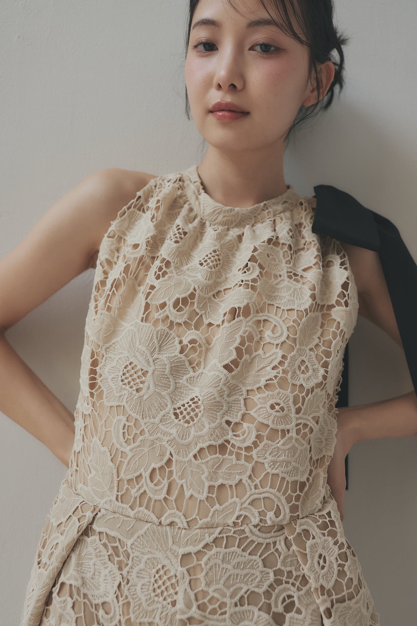 ribbon shoulder lace combinaison